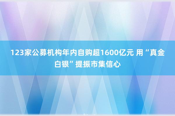 123家公募机构年内自购超1600亿元 用“真金白银”提振市集信心